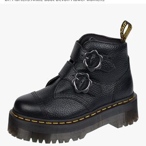 Dr. Martens Black Platform Boots with Flower Buckle